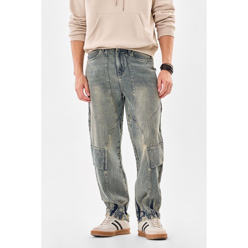 Snitch Blue Relaxed Casual Cargo Jeans for Men (32)