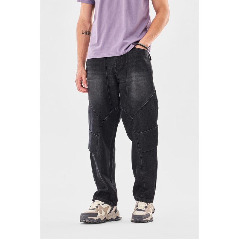 Snitch Black Relaxed Casual Cargo Jeans for Men (30)