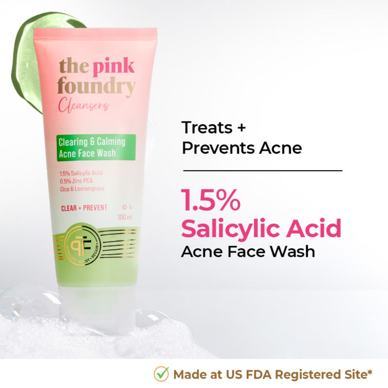 The Pink Foundry Salicylic Acid Acne Face Wash With Zinc & Cica - Treats Acne & Reduces Excess Oil