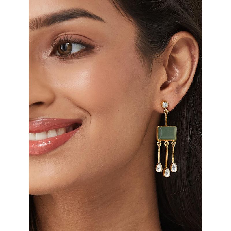 Green - Handcrafted Gamcha Fabart Beadwork Earrings by Rangila Dhaga
