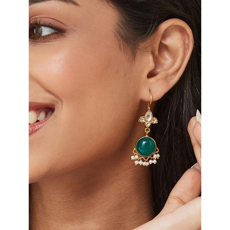 Green Oxidised Silver Dangler Earrings