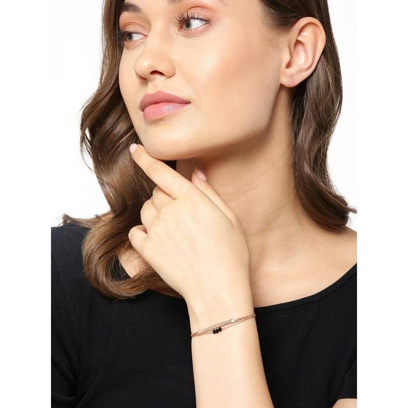 Buy Carlton London Gold Plated with Bar and Bead Double Chain Bracelet ...