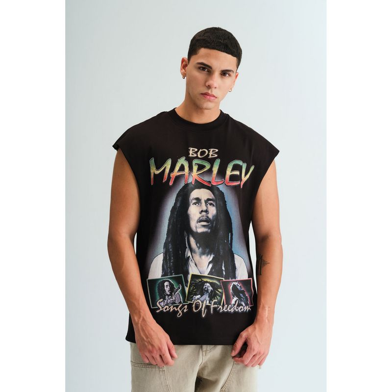 Bonkers Corner Men Black Cotton Graphic Regular Fit Tank Top (XS)