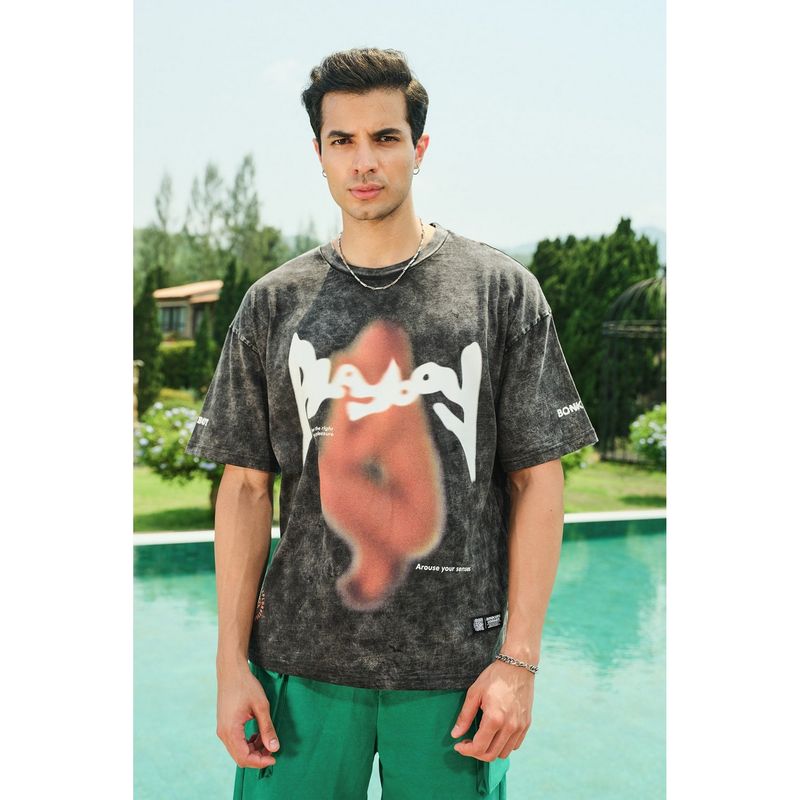 Bonkers Corner Men Grey Cotton Graphic Regular Fit T-Shirt (S)