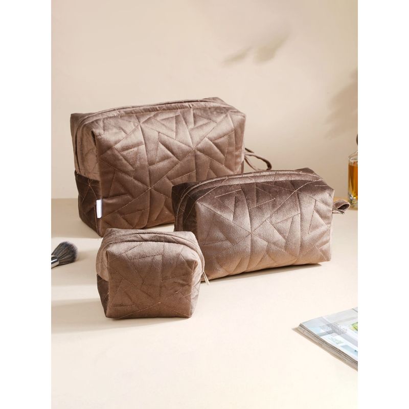 Buy Nestasia Cocoa Brown Cosmetic Bag Set of 3 Online