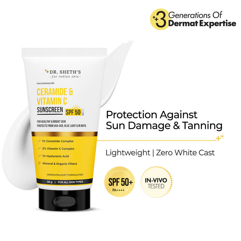 Dr. Sheth's Ceramide & Vitamin C Sunscreen SPF 50+ PA++++ In-Vivo Tested for Bright Skin