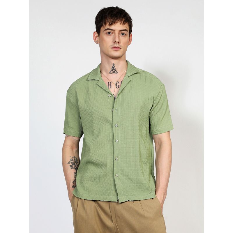 Campus Sutra Men Pistachio Green Oversized Intertwine Shirt (L)