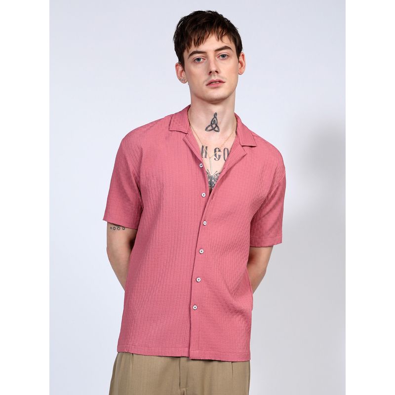 Campus Sutra Men Flamingo Pink Oversized Intertwine Shirt (L)
