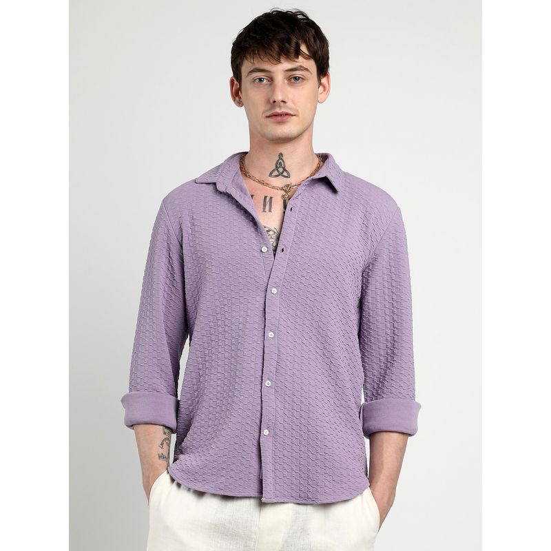 Campus Sutra Men Lavender Ripple Textured Box Shirt (L)
