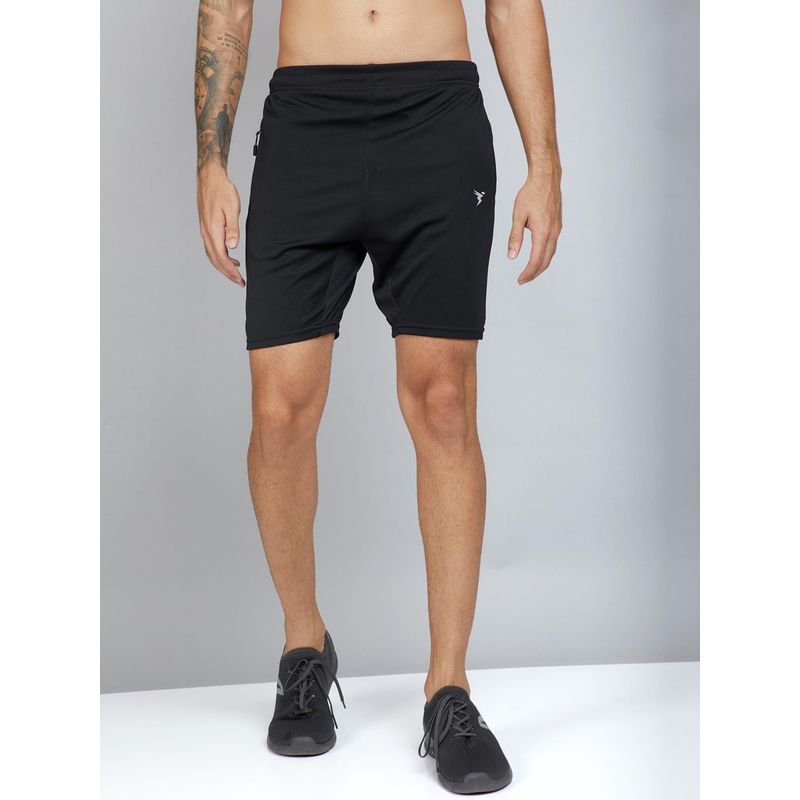 Technosport Mens Black TECHNO DRY Solid Slim Fit Sports Shorts (XL)