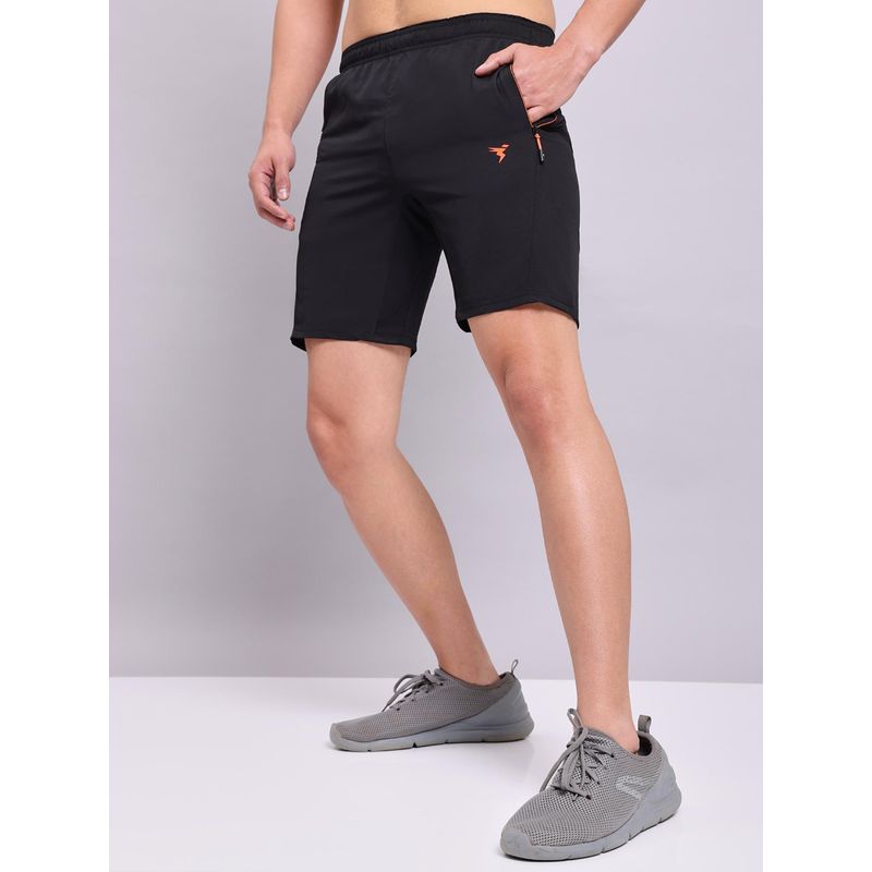 Technosport Mens Black TECHNOLITE Solid Slim Fit Sports Shorts (L)