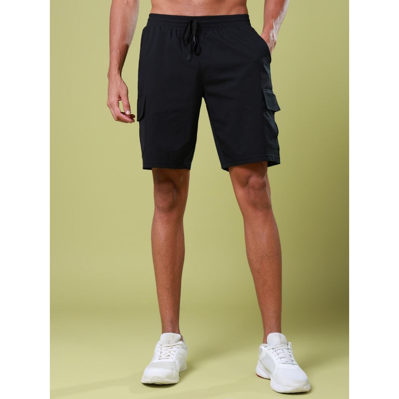 Technosport Mens Black TS FLEXI Solid Slim Fit Sports Shorts (XL)