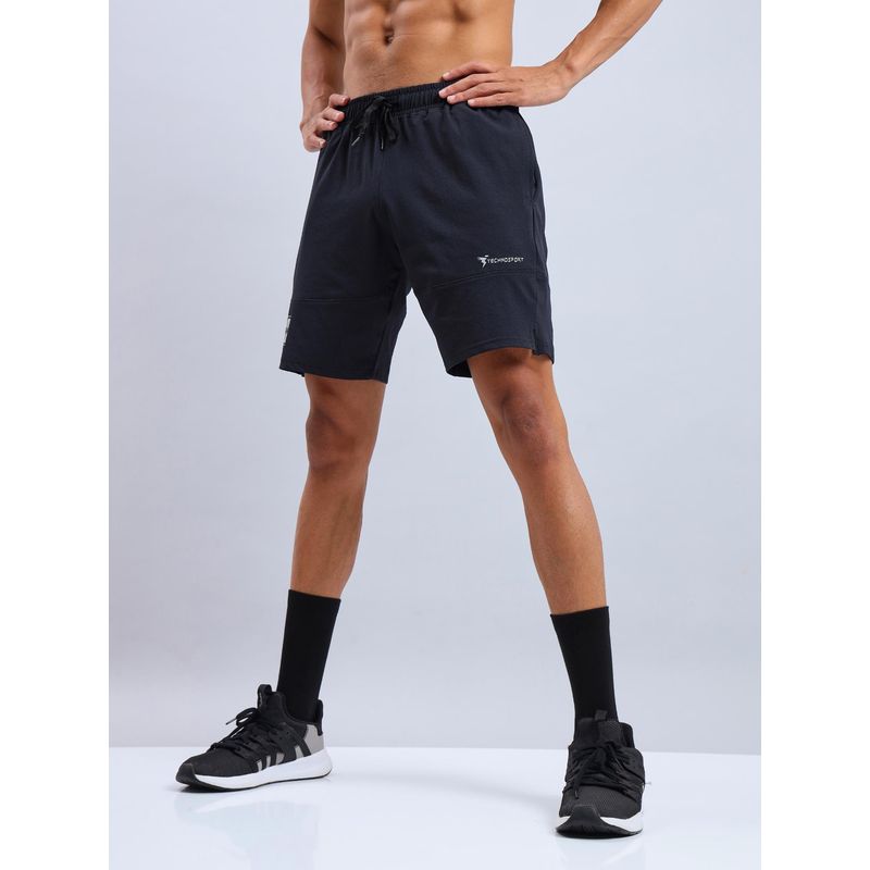 Technosport Mens Black ELASTO LITE Solid Relax Fit Sports Shorts (M)