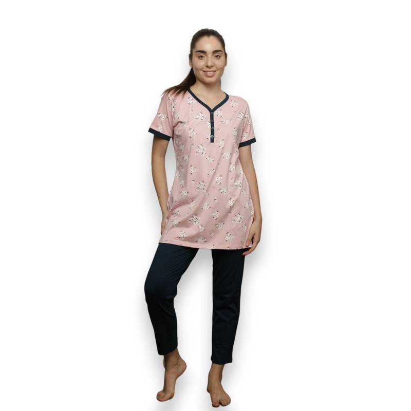 VIEVIANA Women Printed Pink Night Suit (Set of 2) (L)