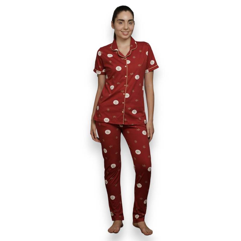 VIEVIANA Women Printed Red Top & Pyjama (Set of 2) (L)
