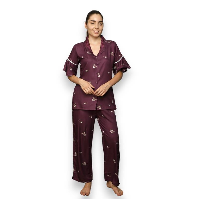 VIEVIANA Women Printed Maroon Shirt & Pyjama (Set of 2) (2XL)