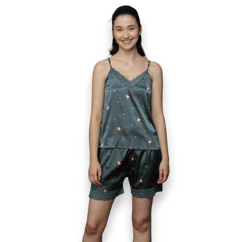 VIEVIANA Women Printed Green Top & Shorts (Set of 2) (L)