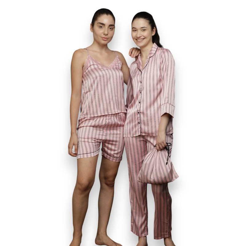 VIEVIANA Women Striped Pink Night Suit (Set of 4) (2XL)