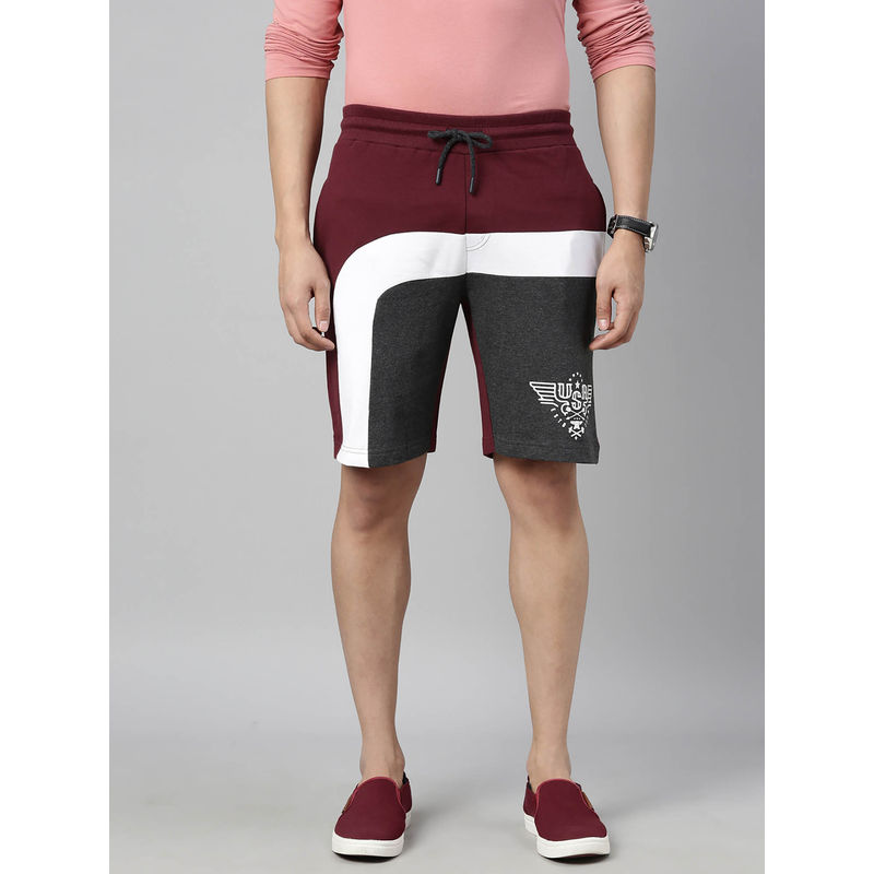 3PIN Cotton Maroon Regular Fit Men's Shorts (M)