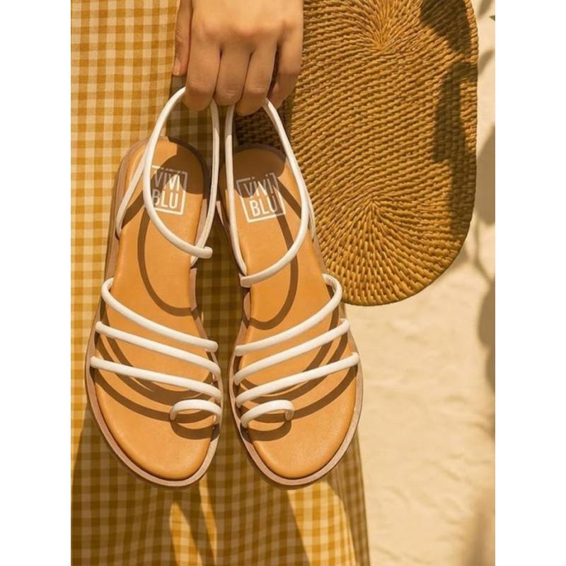Viviblu Women White Leather Flat Sandals (EURO 36)