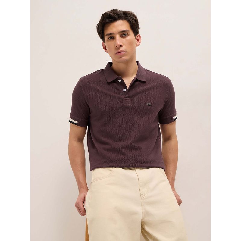 THE BEAR HOUSE Men Pure Cotton Textured Flat Knit Slim Polo T-Shirt (2XL)