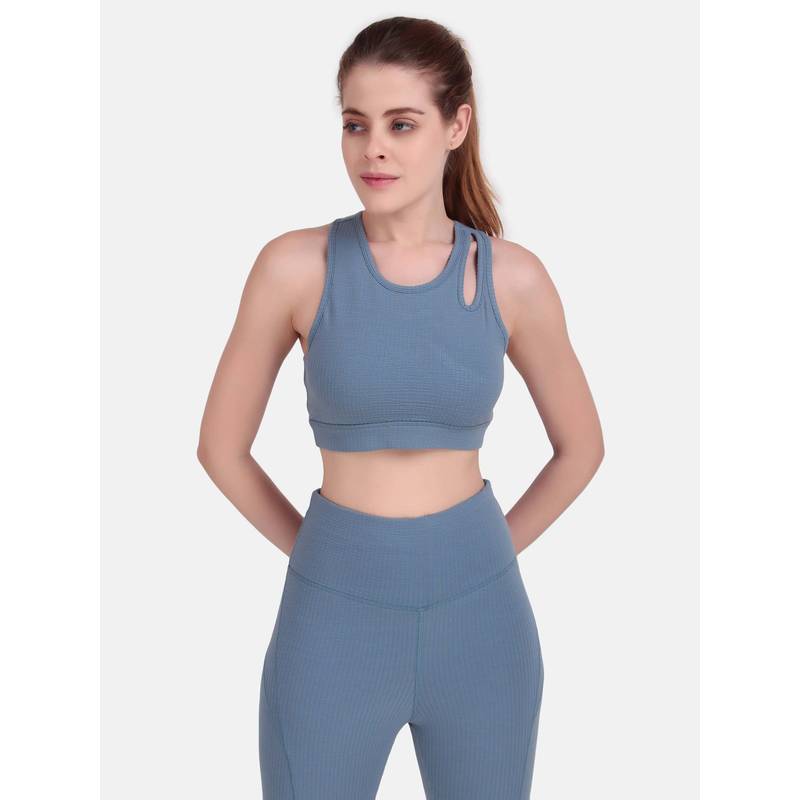 Wear Jukebox Women Blue Textured Sports Bra (S)