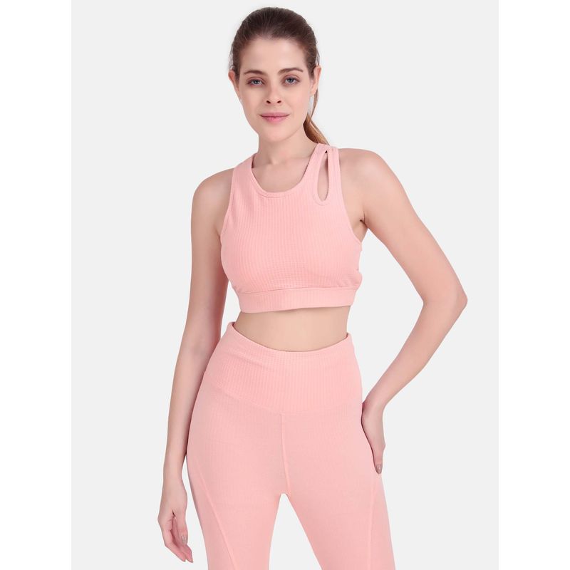 Wear Jukebox Women Peach Textured Sports Bra (S)