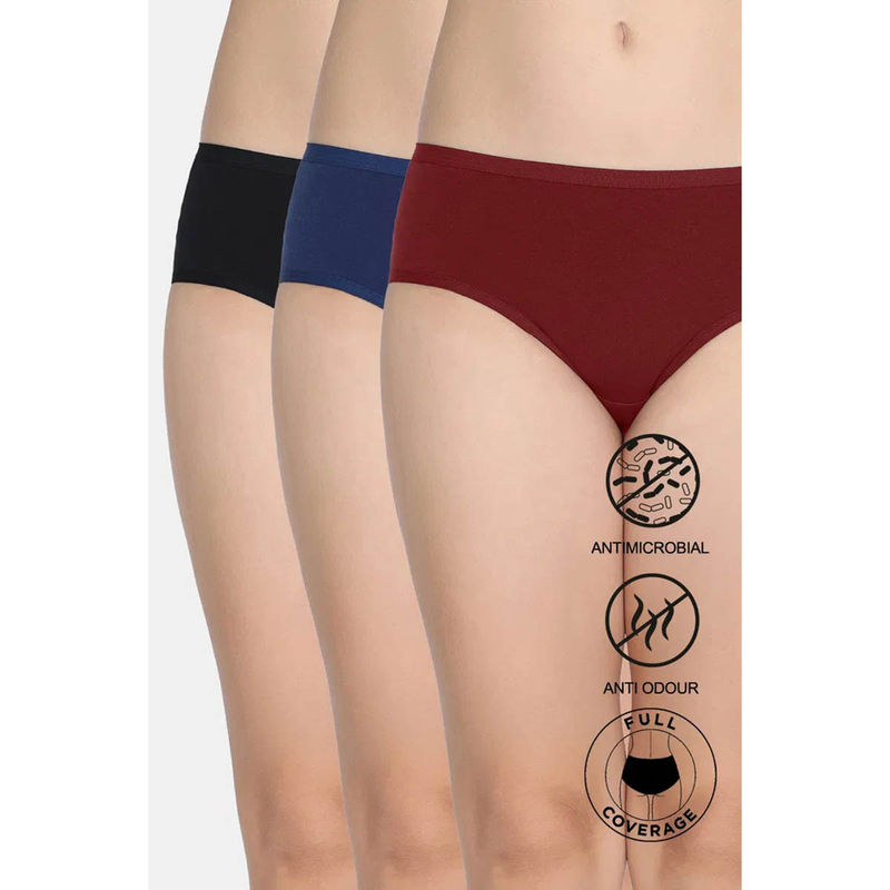 Zivame Low Rise Full Coverage Hipster Panty - Multicolor (Pack of 3) (L)