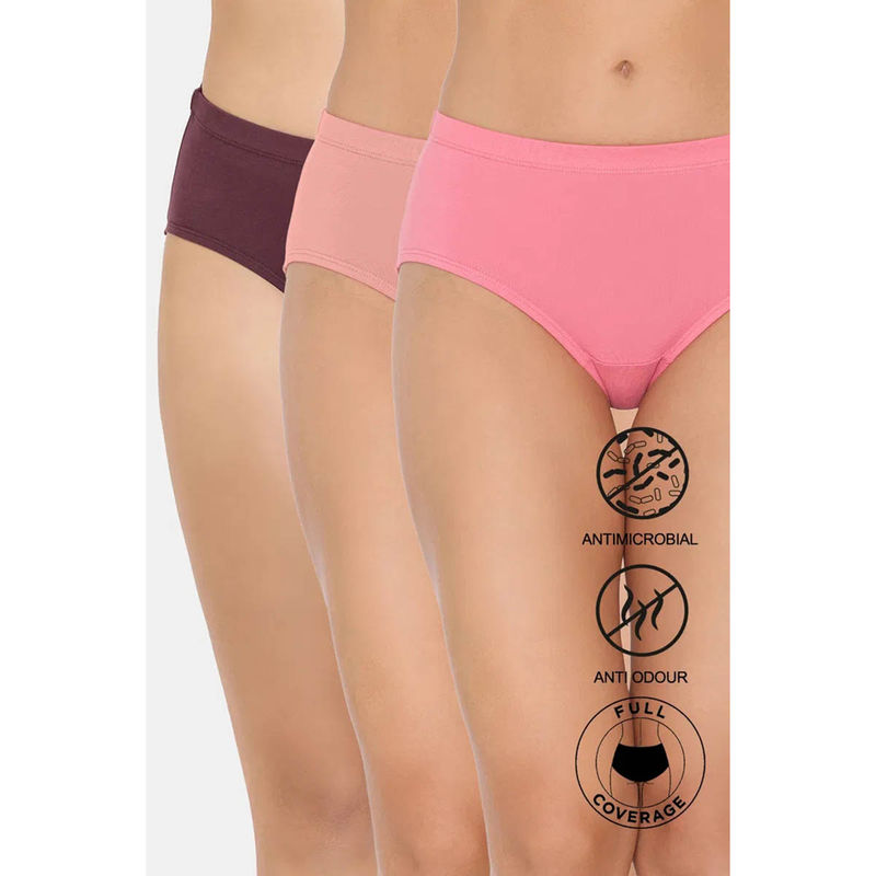 Zivame Medium Rise Full Coverage Hipster Panty - Multicolor (Pack of 3) (L)