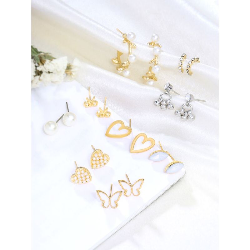 Buy Yellow Chimes Gold Pearls Studded Hoops- Combo Of Pair Online