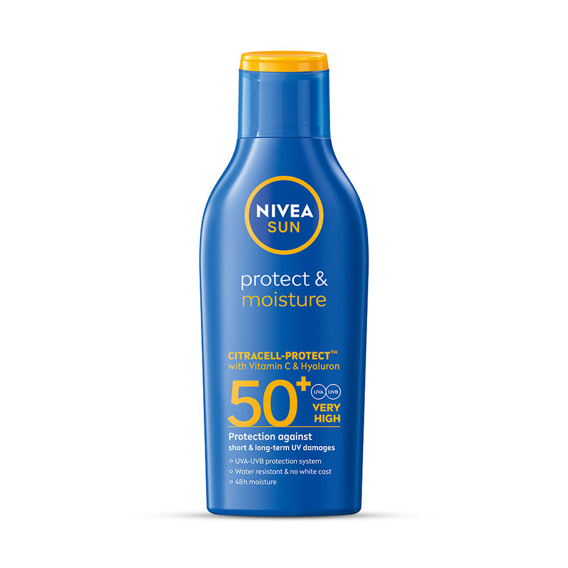 NIVEA SPF 50+ PA+++ Protect & Moisture Sunscreen-No White Cast, With Vitamin C & Hyaluron (125ml)