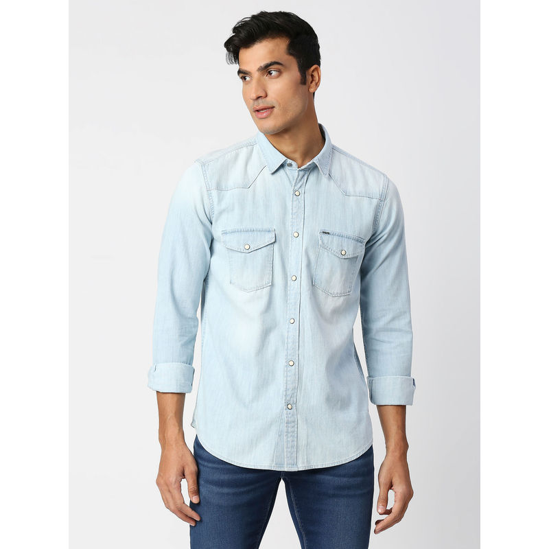 Pepe Jeans Hank Full Sleeves Denim Casual Shirt (M)