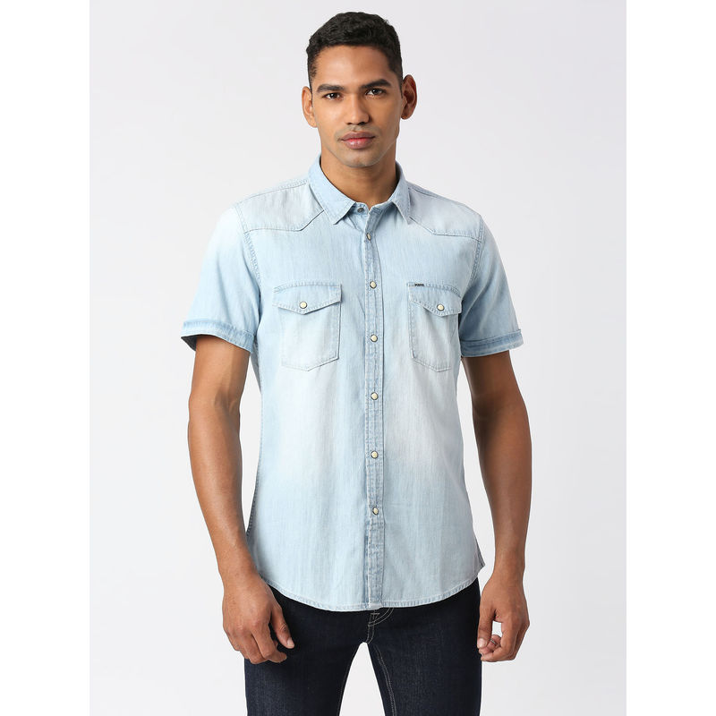 Pepe Jeans Hank Half Sleeves Denim Casual Shirt (L)