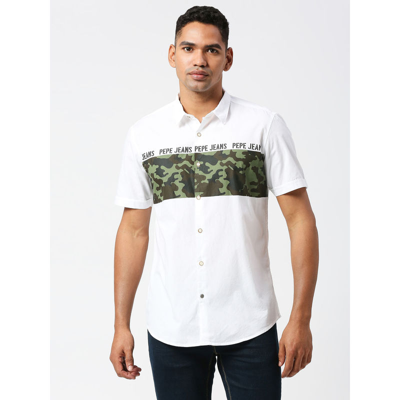 Pepe Jeans Command Half Sleeves Placement Print Casual Shirt (S)