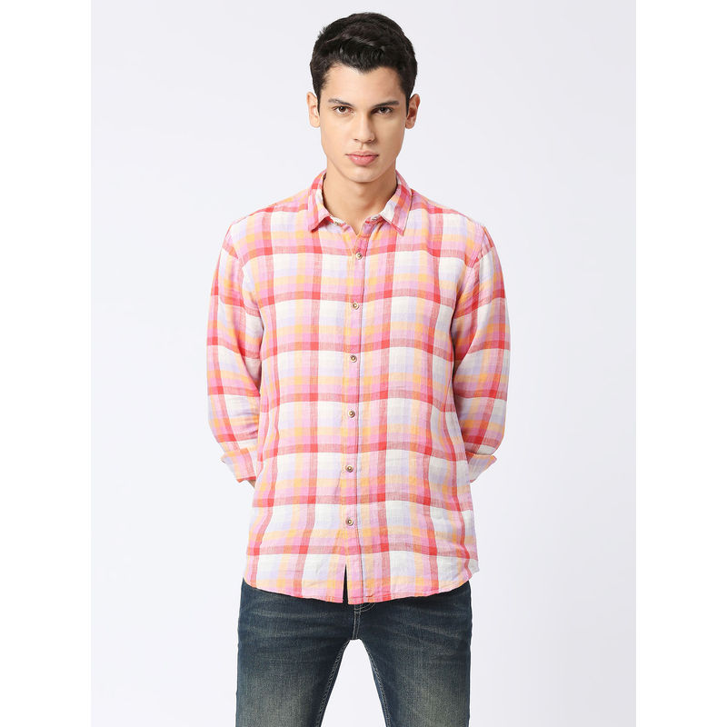 Pepe Jeans Dimm Full Sleeves Pure Linen Check Casual Shirt (S)