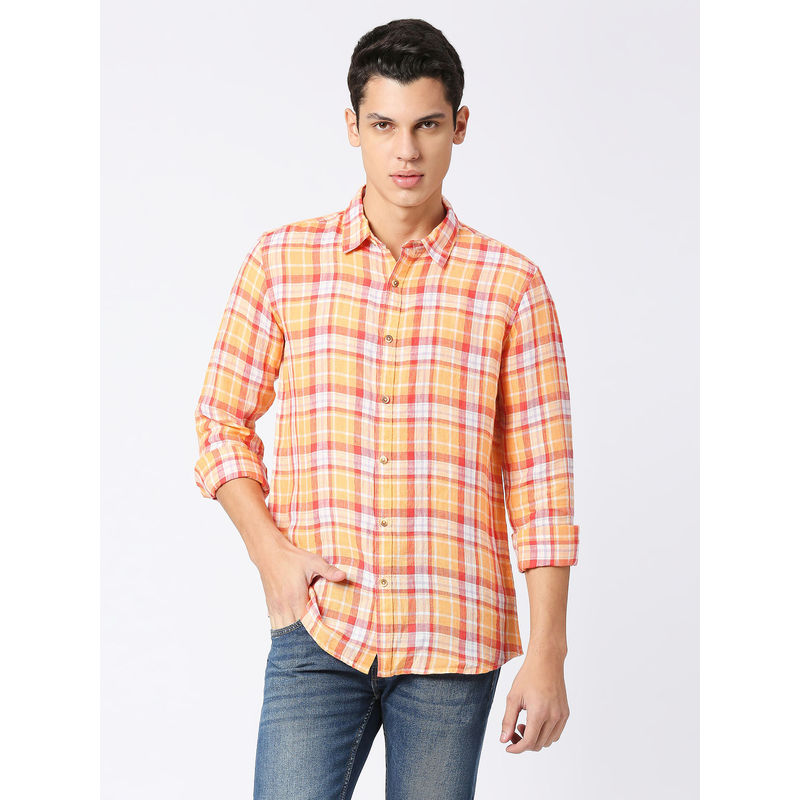Pepe Jeans Dimmati Full Sleeves Pure Linen Check Casual Shirt (S)