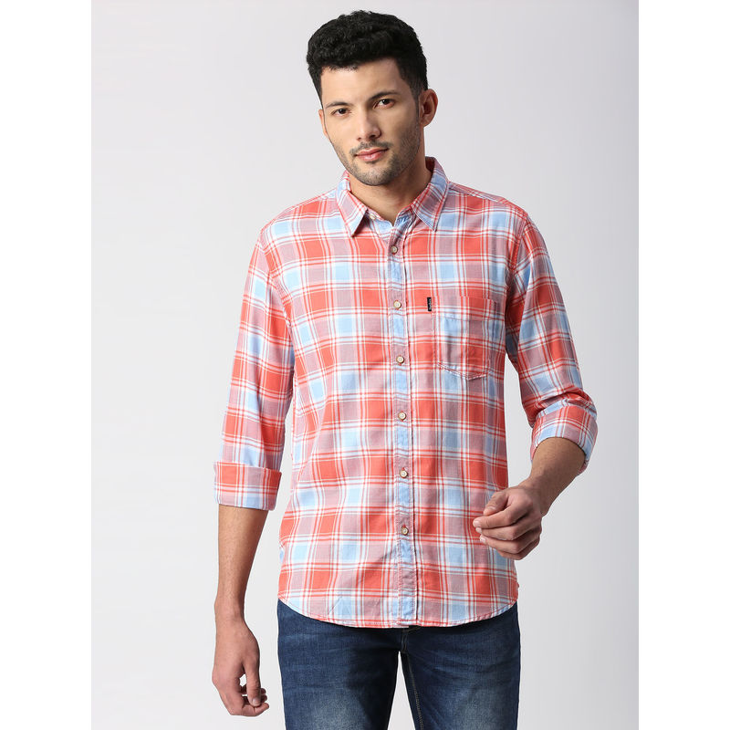Pepe Jeans Lucas Full Sleeves Yarn Red Dyed Checks Casual Shirt (L)