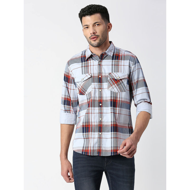 Pepe Jeans Tanner Full Sleeves Printed Checks Casual Shirt (L)