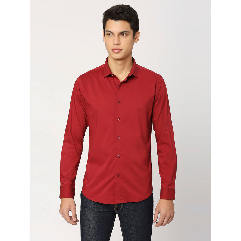 Pepe Jeans Zorn Full Sleeves Red Cotton Stretch Casual Shirt (S)