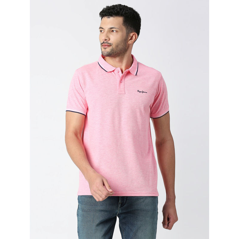 Pepe Jeans Booster Solid Pink Stretch Slub Mel Polo T-Shirt (S)