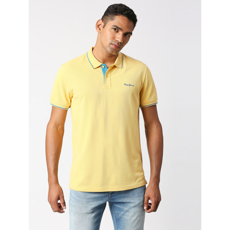 Pepe Jeans Maxton Yellow Solid Polo T-Shirt (S)