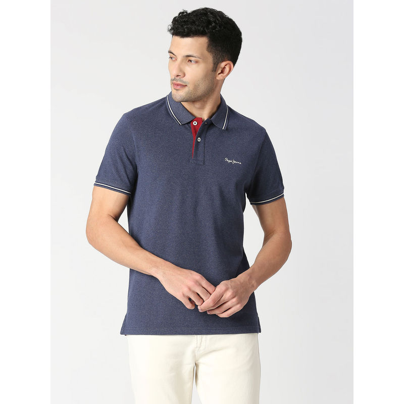 Pepe Jeans Phoenix Blue Solid Recycle Polo T-Shirt (S)