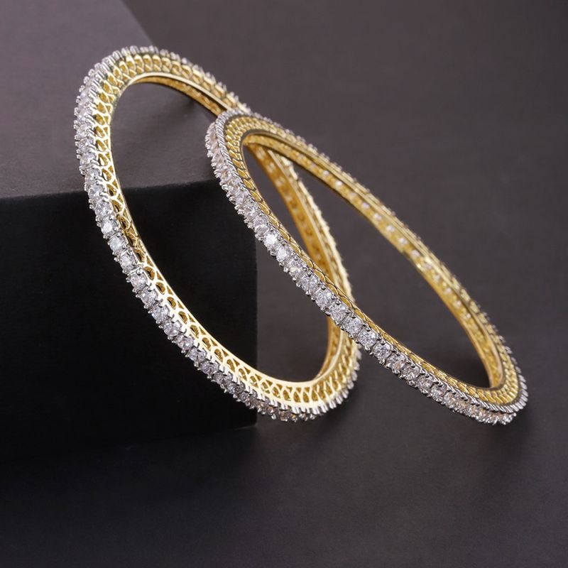 Priyaasi Set Of 2 Gold Plated American Diamond Studded Bangles - 2.8