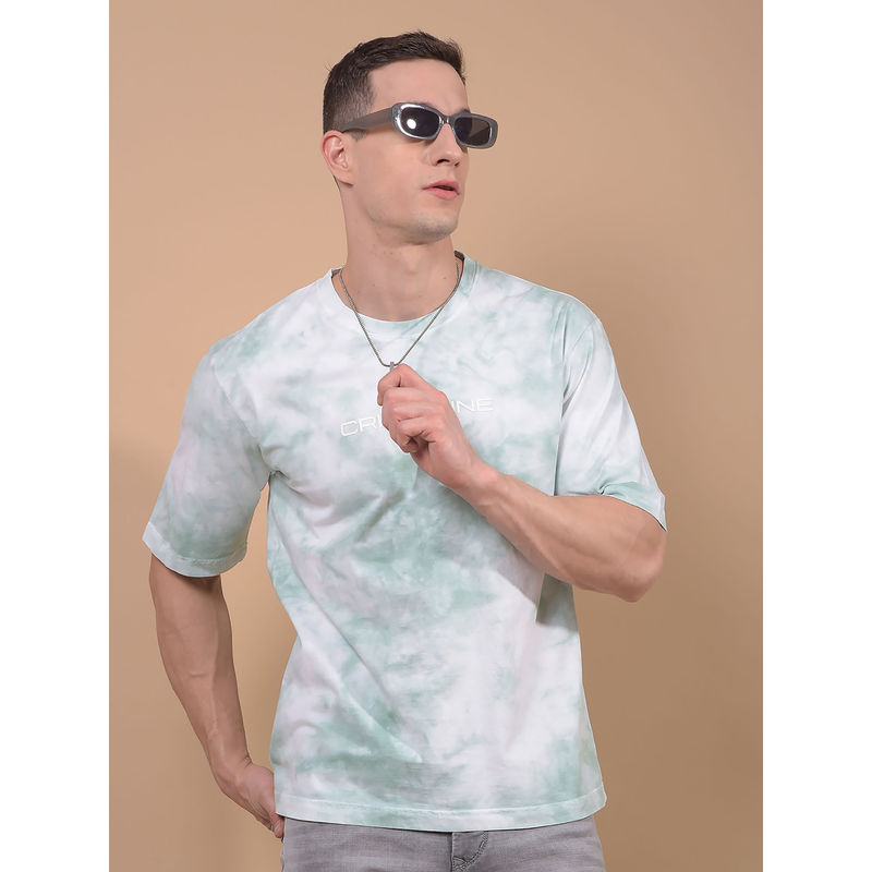 Crimsoune Club Men's Green Printed 100% Cotton Oversize T-Shirt (S)