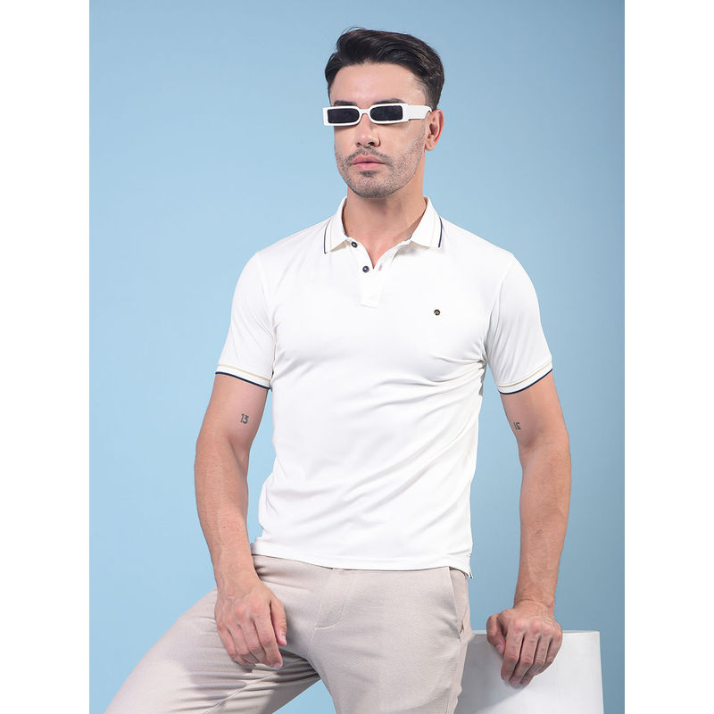CRIMSOUNE CLUB Men White Polo Neck T-Shirt (M)