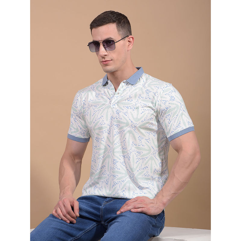 CRIMSOUNE CLUB Men Blue Printed Polo Neck T-Shirt (L)