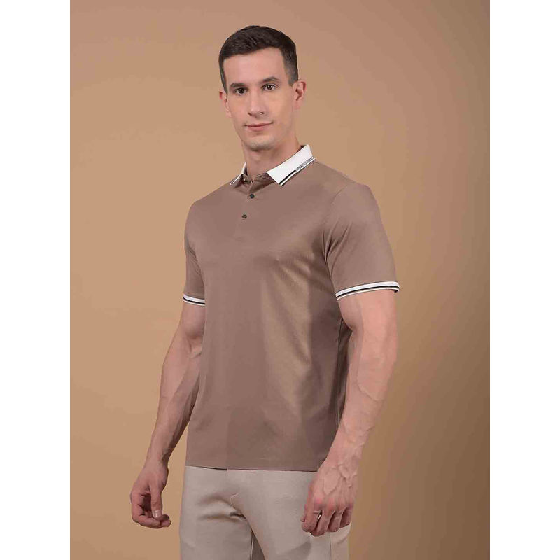 CRIMSOUNE CLUB Men Beige Printed Polo Neck T-Shirt (M)