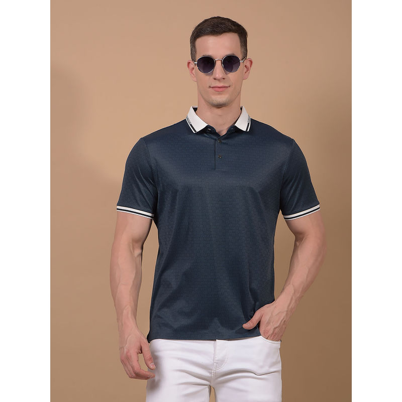 CRIMSOUNE CLUB Men Green Printed Polo Neck T-Shirt (XL)