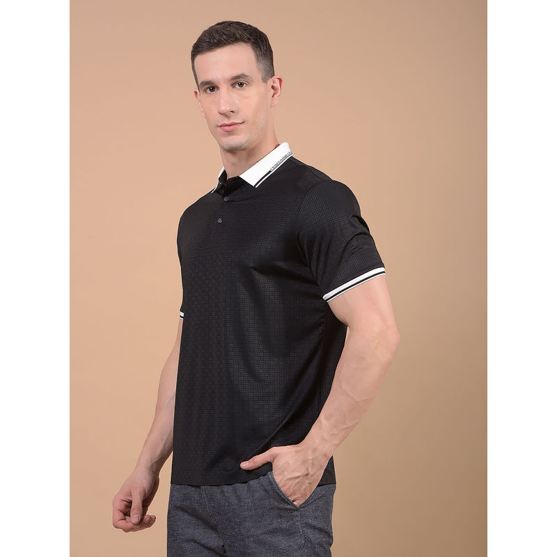 CRIMSOUNE CLUB Men Black Printed Polo Neck T-Shirt (L)