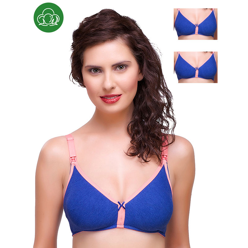 Inner Sense Organic Cotton Antimicrobial Nursing Bra Pack of 3 - Blue (34C)